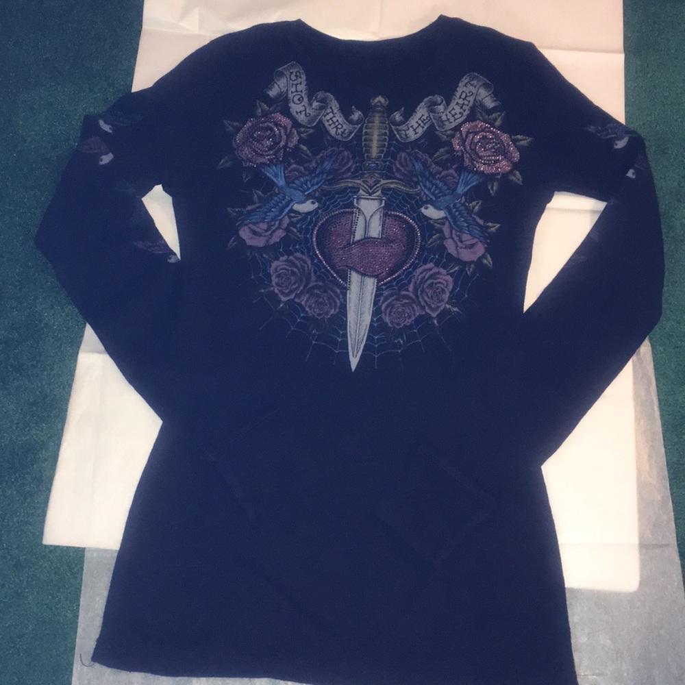 Sinful Black Waffle Knit Embellished Top